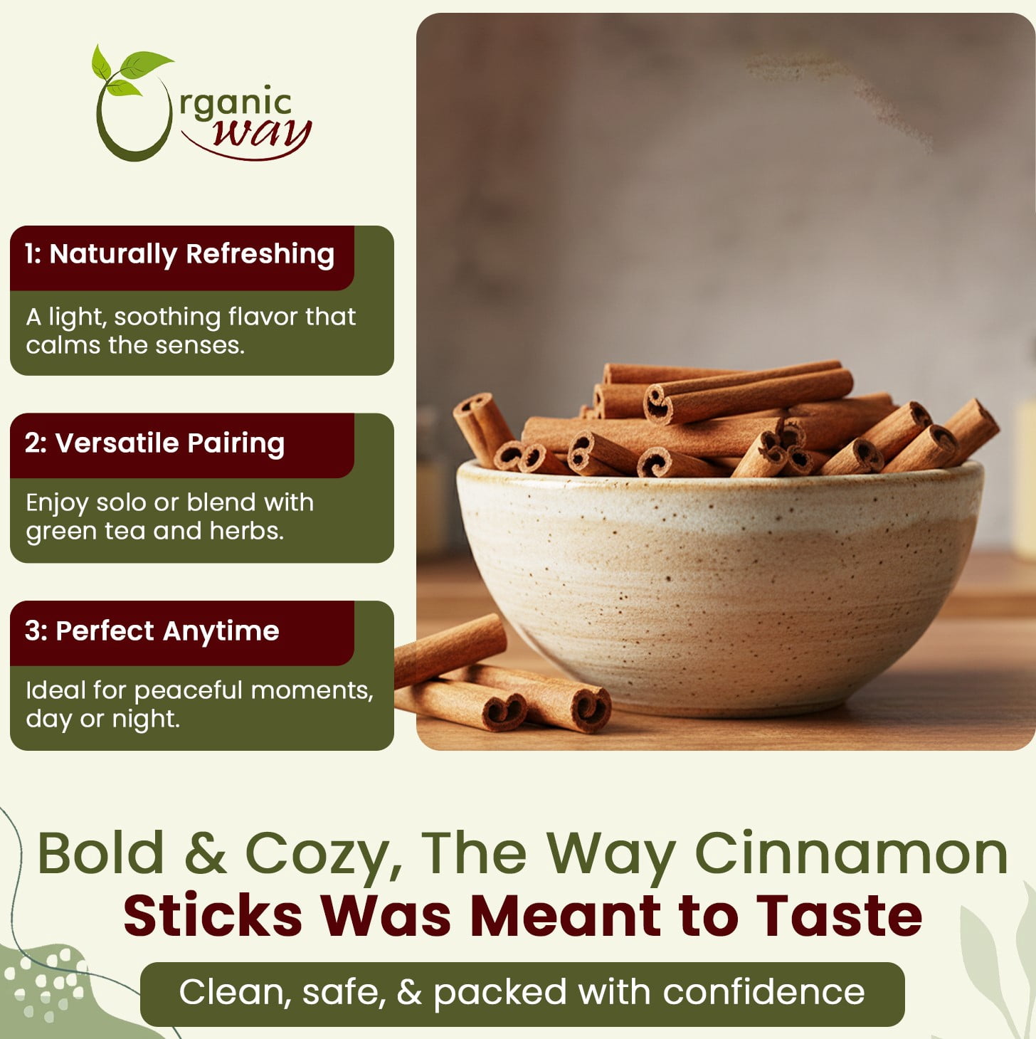 Organic Way True Ceylon Cinnamon Sticks (Cinnamomum Verum) - Adds Flavour | Organic & Kosher Certified | Raw, Vegan, Non GMO & Gluten Free | USDA Certified | Origin - Sri Lanka (1LBS / 16Oz)
