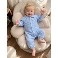 thumbnail image 4 of RUINIXCW Infant Baby Boy Spring Fall Clothes 1 3 6 9 12 18 Months Textured Romper One Piece Outfit Long Sleeve Button Down Collar Jumpsuit with Chest Pockets, 4 of 9