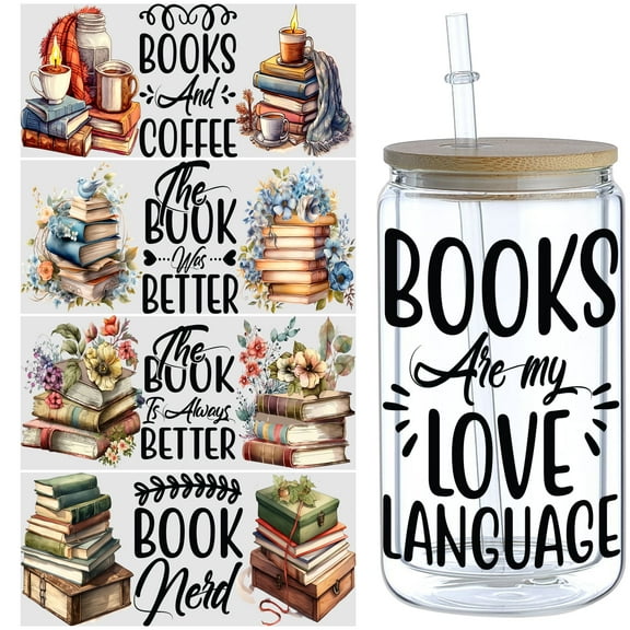 5pcs DIY UV DTF Transfer Stickers, For Glass Tumbler, Waterproof Decals, Plastic Adhesive Label For Bottles And Cups Decor