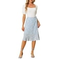 thumbnail image 3 of INSPIRE CHIC Women's Floral High Waist Flowy A-Line Split Ruffle Knee Length Skirts L Light Blue, 3 of 7