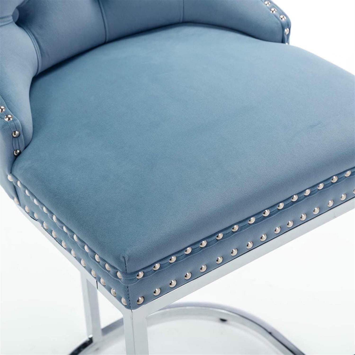 Demi Bonn 39" Counter Height Bar Stools Set of 2, Velvet Barstools with Button Backrest, Kitchen Island Countertop Chairs for Dining Room, Blue