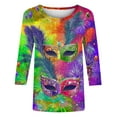thumbnail image 5 of Womens Mardi Gras Tee Shirts Carnival Masked Graphic Crew Neck T Shirt Casual Fat-Tuesday Long Sleeve Party Tops Festival Mardi Gras Outfit 2026, 5 of 6