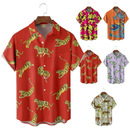 

Adult Crewneck Button Down Polo Shirts Front-Pocket Cotton Blouses For Men