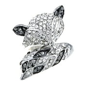 Sly Foxy Fox Animal Crystal Rhinestone Silver Tone Jewelry Fashion Adj Ring