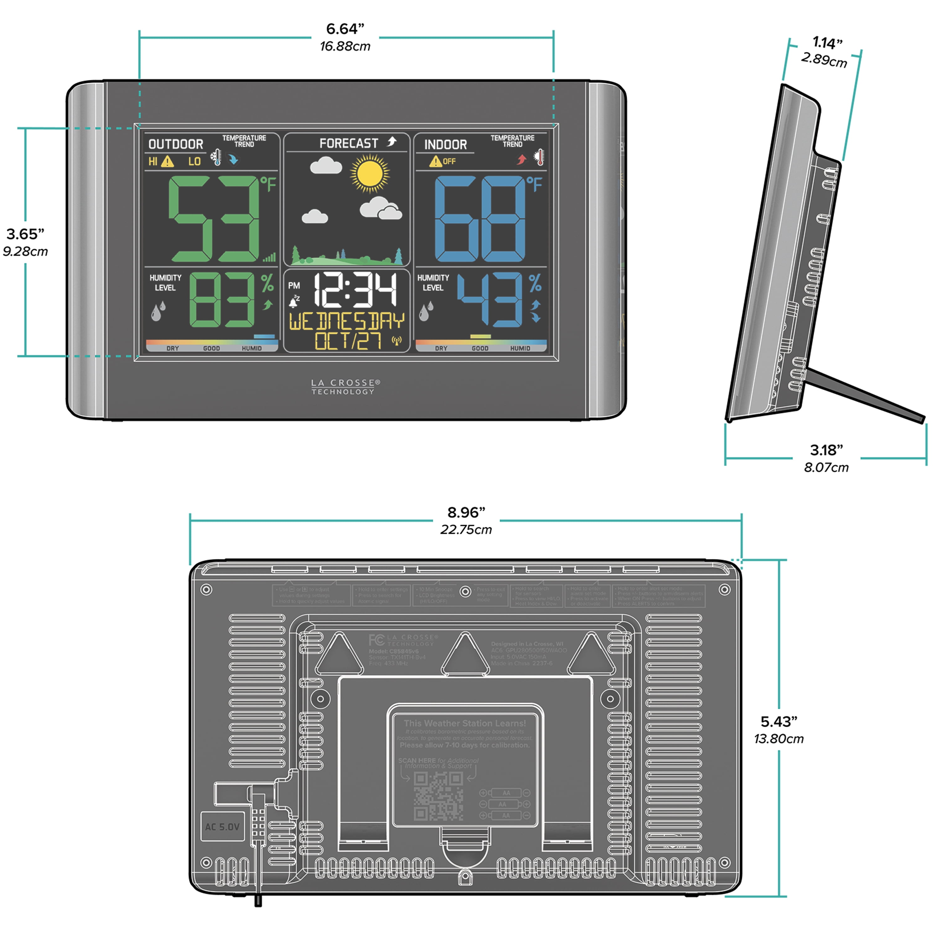 La Crosse Technology Wireless Digital Color Weather Station with Alerts, Black, C85845-INT