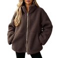 thumbnail image 2 of FASHOFT Fuzzy Fleece Jackets for Women Fall Winter Warm Long Sleeve Sherpa Coats Casual Full Zip Up Outerwear with Pockets Coffee XL, 2 of 4