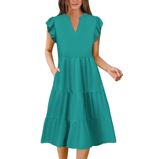 Vestido de verano MixShe 2025, casual, primavera, midi, verde lago