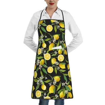

Gaeub Lemon Fruits Flowers Leaves Kitchen Cooking Aprons Adjustable Bib Apron Waterdrop and Oil Resistant Kitchen Chef Apron for Women Men