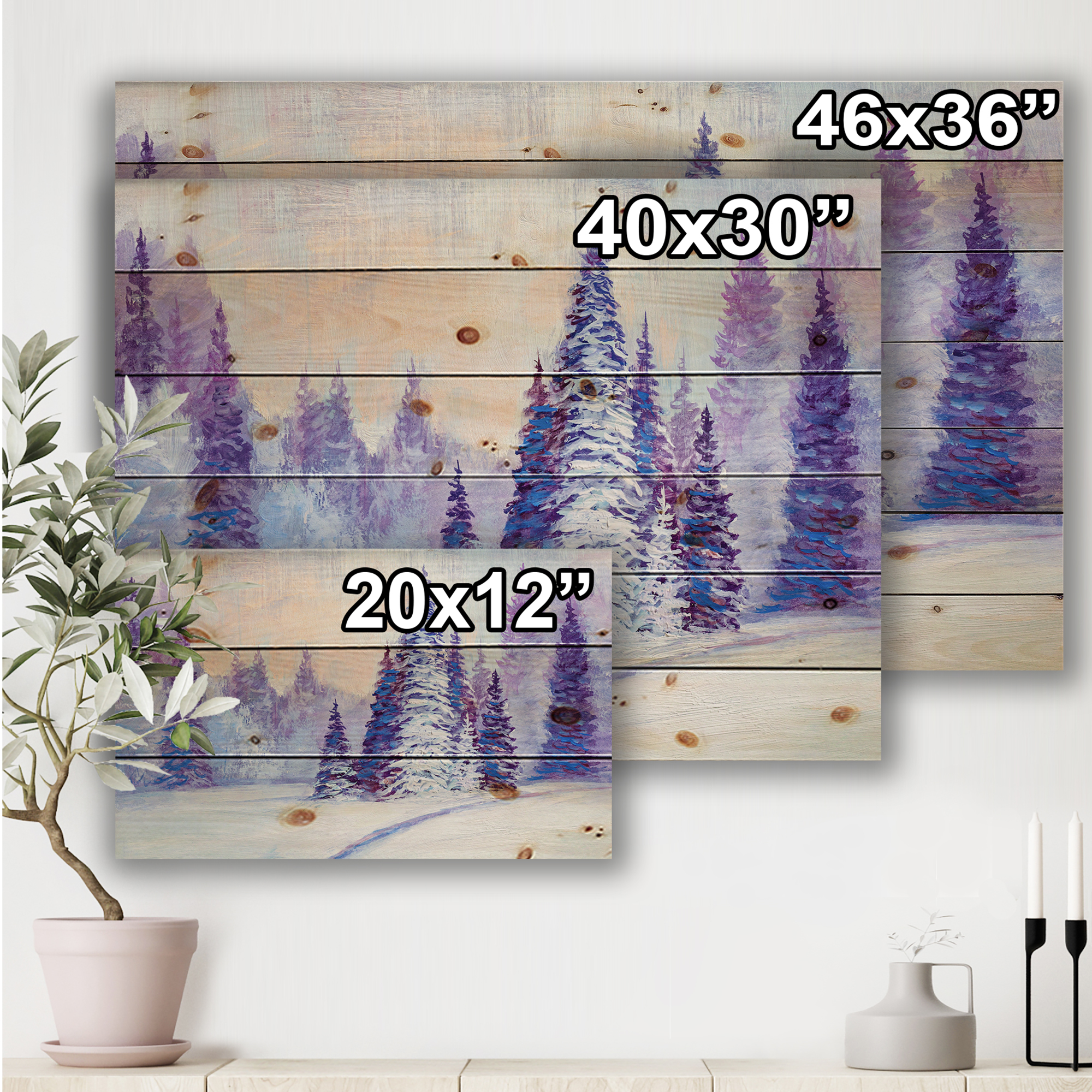 Designart 'The Forest With Winter Road' Farmhouse Print on Natural Pine Wood