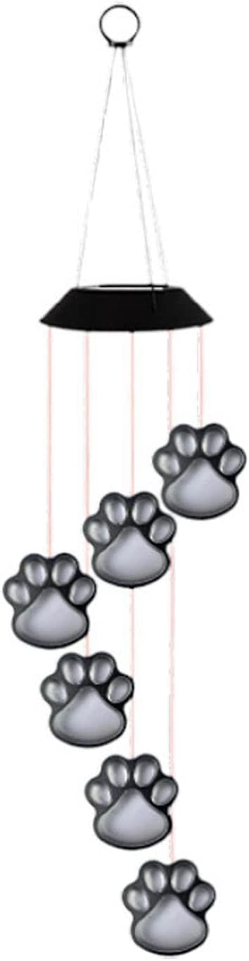 Solar Wind Chime Outdoor,Paw Prints Solar Hanging Lights,Waterproof LED Color Changing Solar Wind Chime Light,Dog Paw Lawn Light for Patio Garden Yard Home Decoration