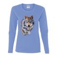 thumbnail image 2 of Wolf Oil Painting Animal Lover Womens Graphic Long Sleeve T-Shirt, Light Blue, 2XL, 2 of 3
