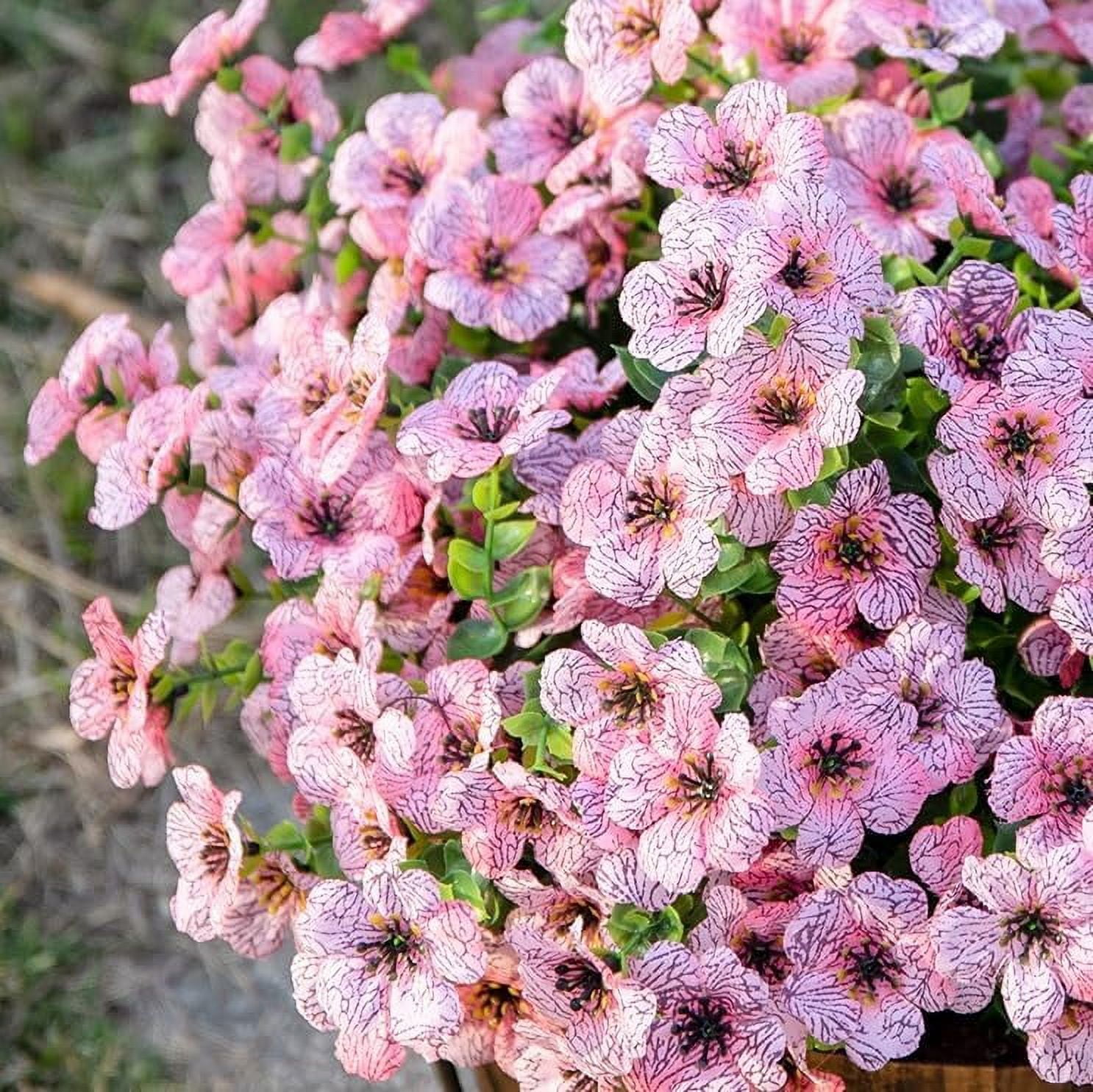 Artificial Faux Plants Flowers Outdoor Spring Decoration, 12 Bundles Fake Silk Colorful Daisy Eucalyptus Realistic UV Resistant for Outside Home Planter Porch Patio Window Yard Decor (Mix)