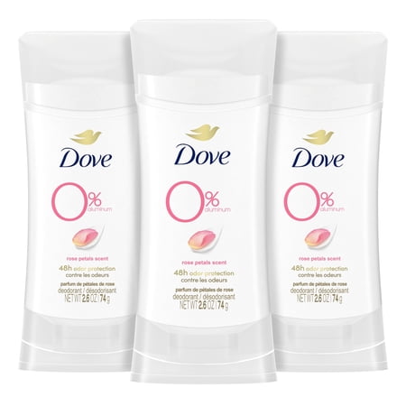 Dove 0% Aluminum Free Deodorant 24-hour Odor Protection Rose Petals Deodorant for Women, 2.6 Ounce (Pack of 3)