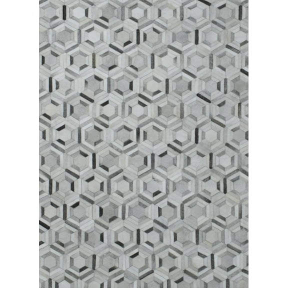 New Hairon Leather Handmade Ivory and Silver Area Rug, Hand Stitched Genuine Cowhide Leather Rug | LR2