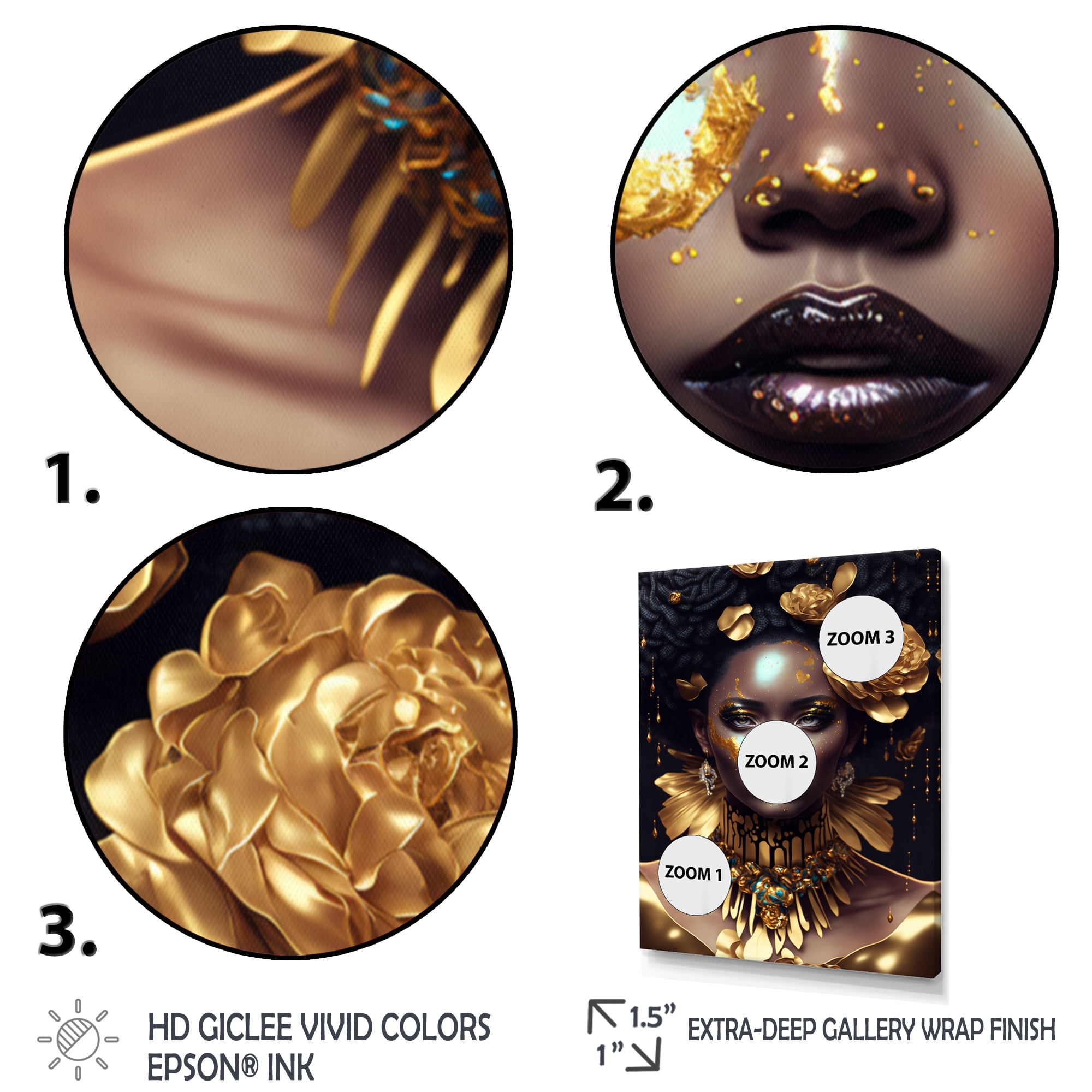 Designart Gold And Black Floral Woman VI Canvas Wall Art
