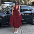thumbnail image 5 of Women'S Summer Halter Dress Low Cut Sleeveless A Line Tulle Swing Corset Prom Formal Ball Gowns Wine Red M, 5 of 9