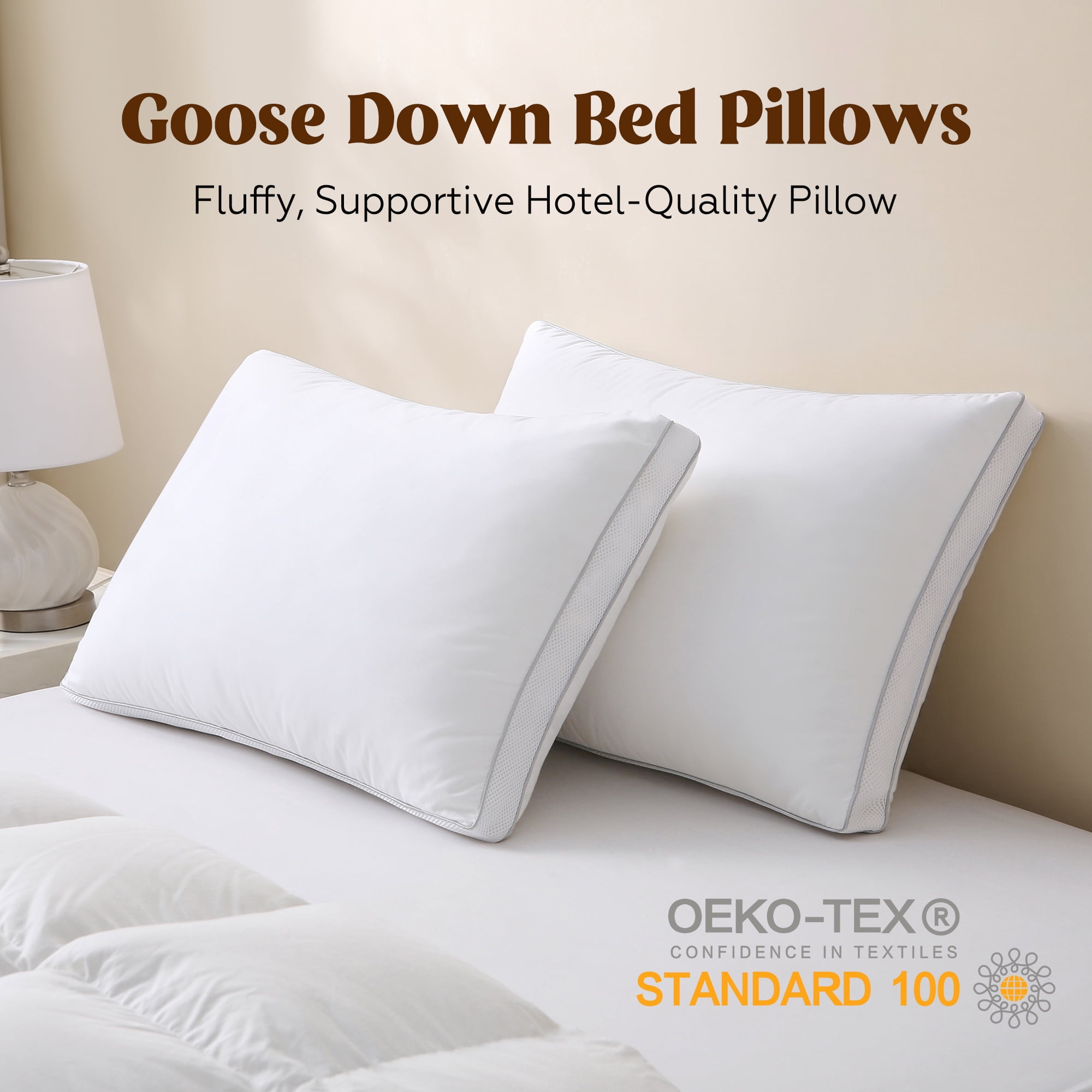 Yalamila Goose Feather Down Pillows King Size Set of 2, Gusseted Support Pillows with 100% Cotton Cover, Luxury Breathable Sleeping Bed Pillows for Side, Back or Stomach Sleeper (White, 20"x36" )