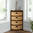 thumbnail image 2 of eHemco Hampton Meadows 4 Tier X-Side Corner Storage Cabinet with 4 Wicker Baskets, Walnut, 2 of 8