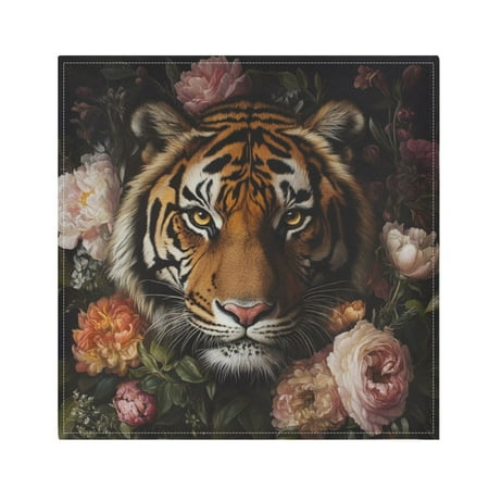 

Napkin Satin Napkin 20*20Inchx4 Kitchen Towel Dinner Plate Towel Decorative Towel Napkin Tea Towel Suitable For Kitchen Table Beautiful Flowers and Tigers