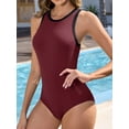 thumbnail image 3 of Asoul One Piece Ribbed Swimsuits for Womens High Neck Swimwears Color Blocked Zipper Bath Suits, 3 of 8