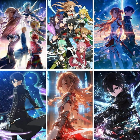 6PCS Sword Art Online Theme Bedroom Wall Decoration Posters (8X10 in) Unframed