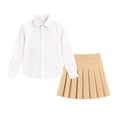 thumbnail image 4 of Girls 2-Piece Preppy School Uniform Set, White Long Sleeve Button-Down Shirt & Pleated Skirt with Liner, 3-15Y Kids Casual Outfit for Back to School Khaki 7 Years, 4 of 9