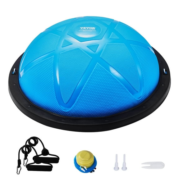VEVOR Half Exercise Ball Trainer,23 inch Balance Ball Trainer, 660 lbs Capacity Stability Ball, Yoga Ball with Resistance Bands and Pump,Strength Fitness Ball for Home Gym, Full Body Workouts,Blue