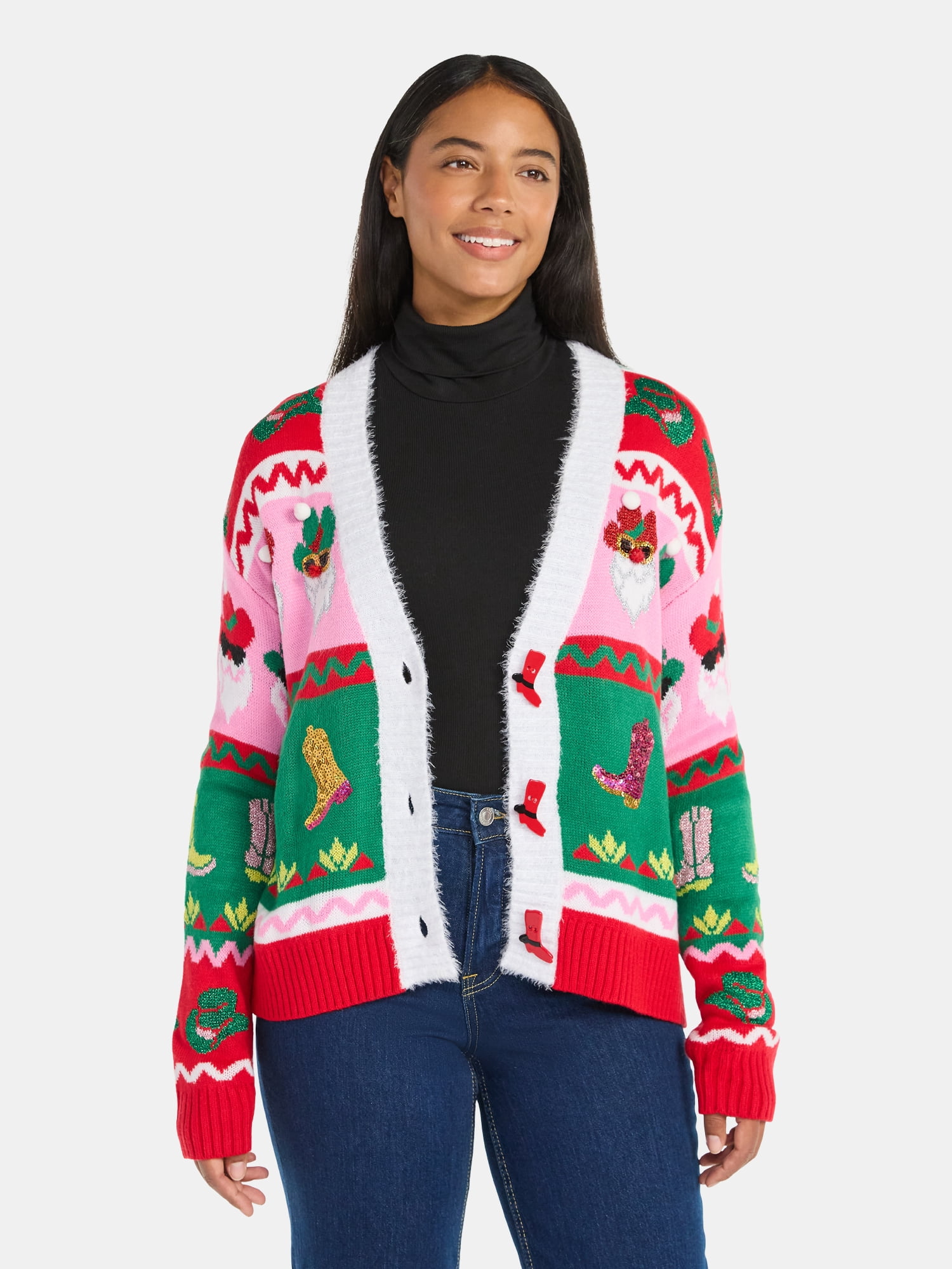 Women's Embellished Button Front Christmas Cardigan from Holiday Time, Sizes XS-XXXL