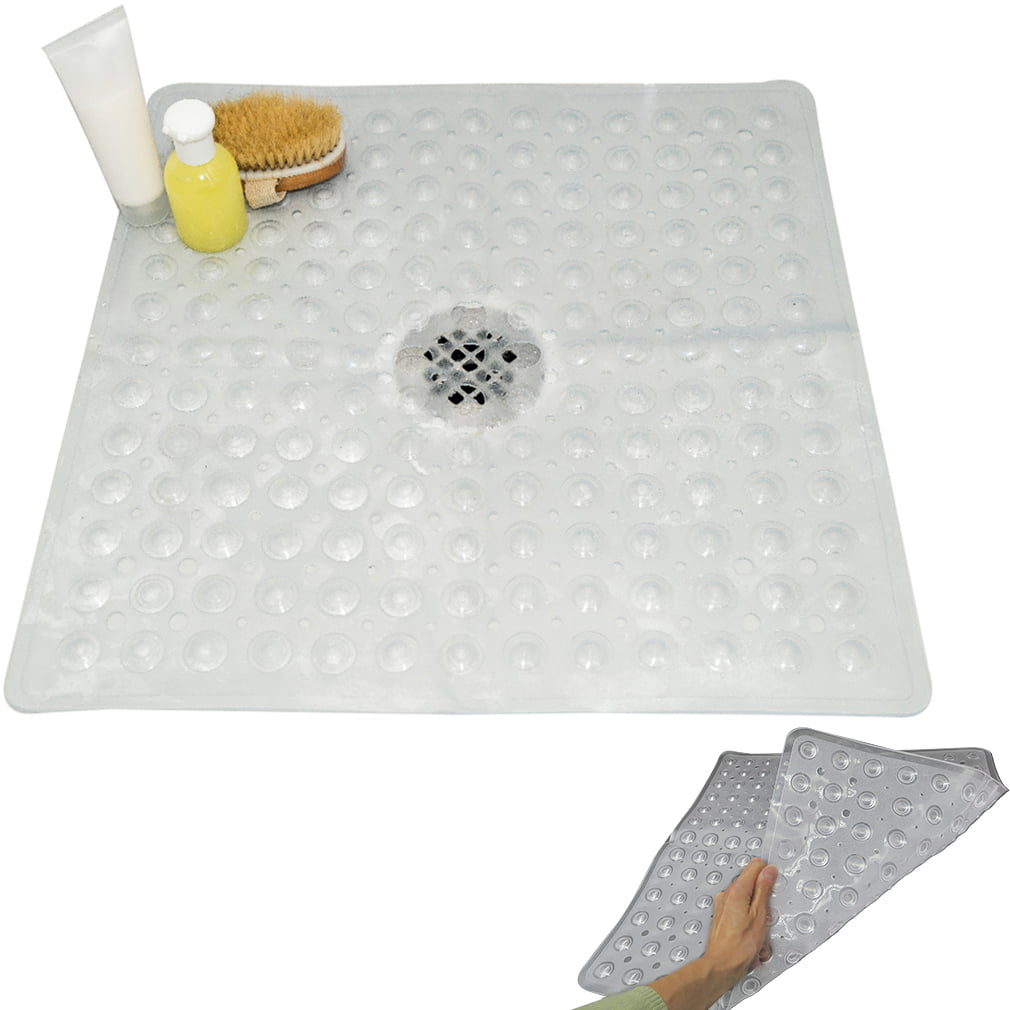 Black Square Shower Mat Large Non-Slip Shower Mat with Drain Holes 