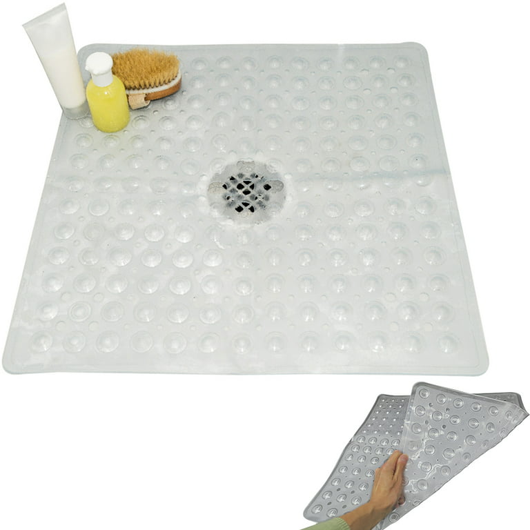 Evelots Square Shower Mat-Large-Drain Hole-Non Slip-Super Thick-164 Suction  Cups