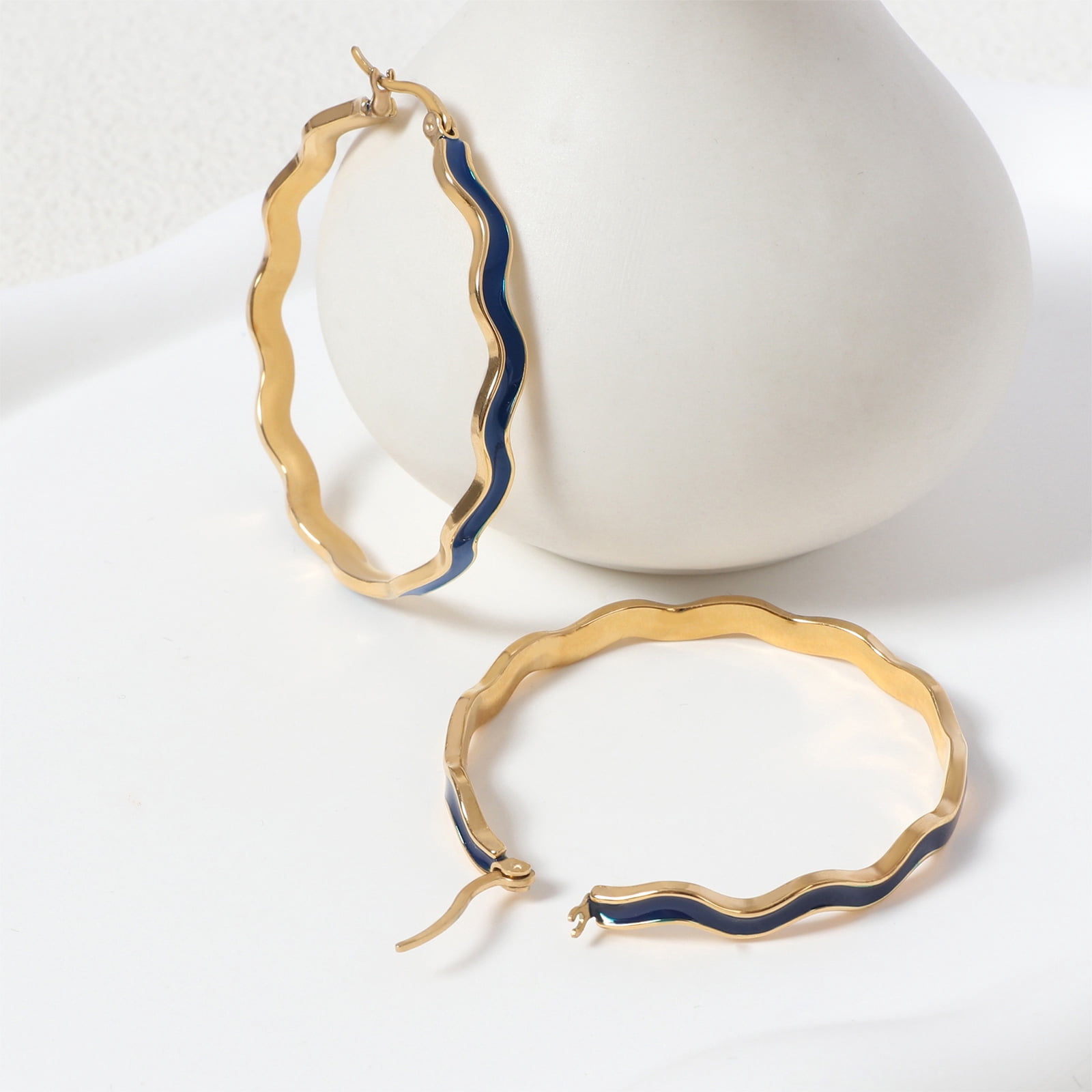 Lsnesstla Chunky Enamel Hoop Earrings for Women 18K Gold Plated Colorful Wave Earrings Jewelry  Gift for Girlfriend Wife