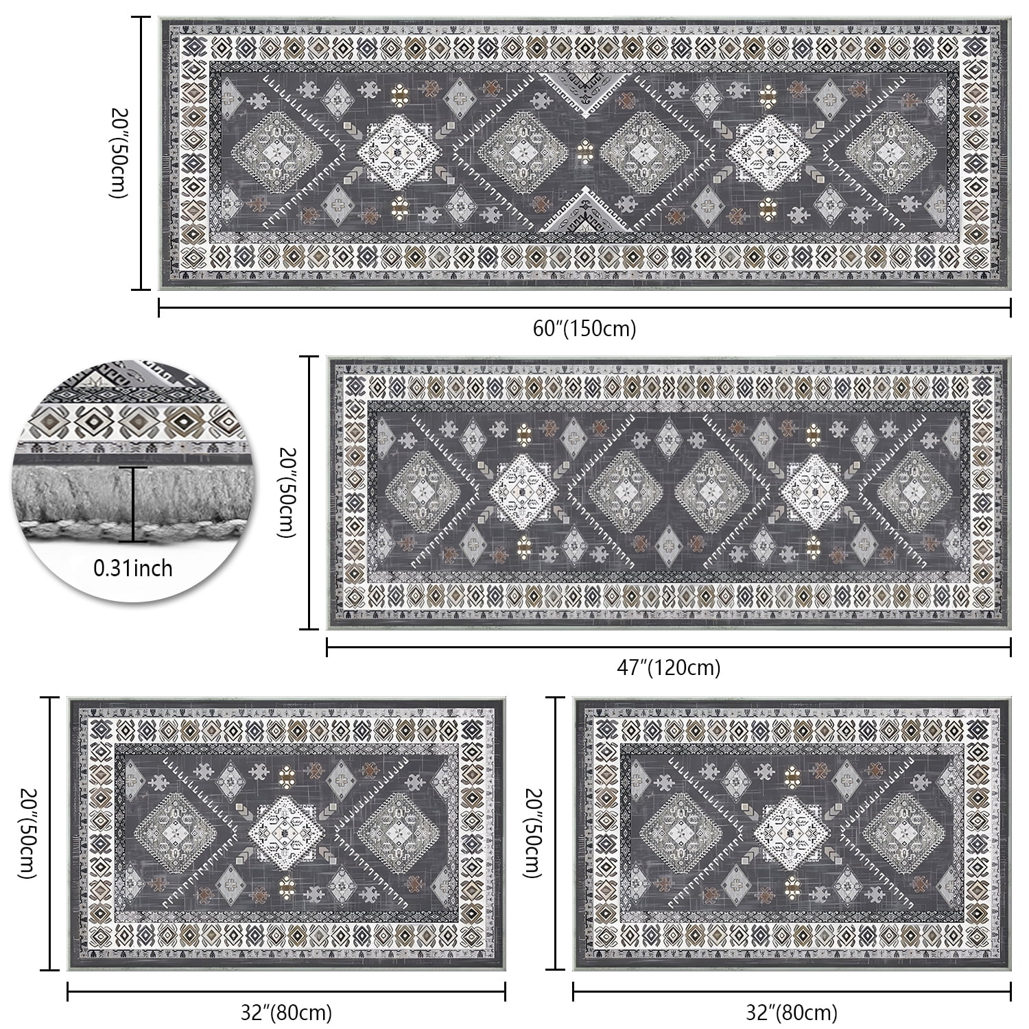 TECHVIDA Kitchen Rugs 4 Piece,kitchen mats for floor,Non-Slip Machine Washable Rugs,Boho Vintage Kitchen Mat for Hallway Laundry Room Sink