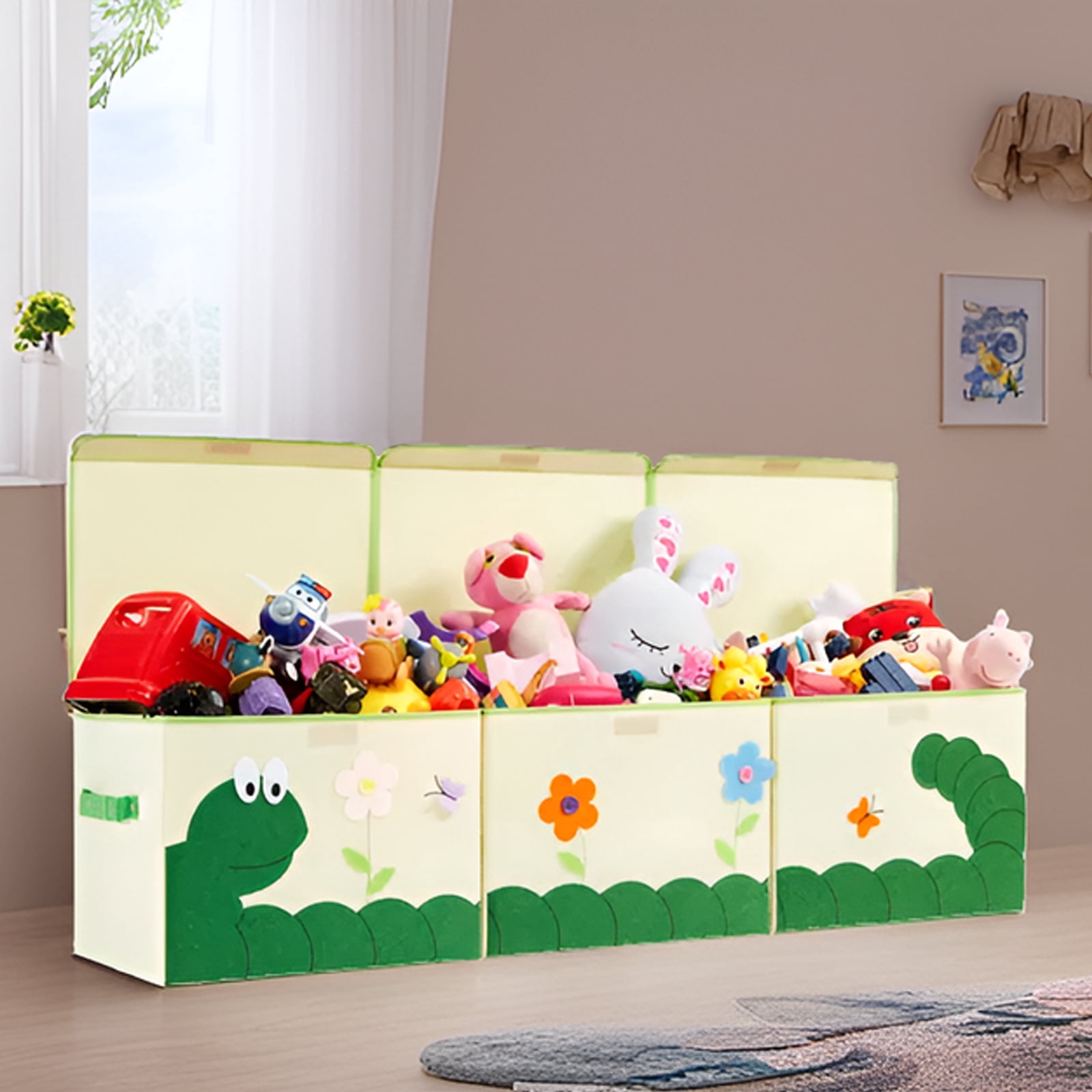 ASKETAM Kids Toy Box - Large Storage Bin for Boys & Girls, Cute Organizer (Green Caterpillar)