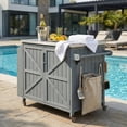 thumbnail image 3 of K&K 42.1" Outdoor Kitchen Island with Side Shelf, Outdoor Grill Cart with Storage Cabinet, Outdoor Kitchen Cabinet with Stainless Steel Top, Adjustable Shelf and 4 Wheels for Pizza Prep, Grey Blue, 3 of 6