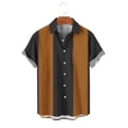 thumbnail image 4 of VSSSJ Men's Bowling Shirt Casual Short Sleeve Button Down Shirts Striped Color Block Vintage Summer Vacation Beach Collared Shirts Coffee L, 4 of 6