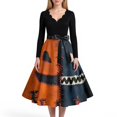 thumbnail image 4 of Women's Halloween Dress Witch Hat Skeleton V Neck 1950s Cocktail Casual Dress Long Sleeve Hepburn Funny Retro Dresses with Belt 4XL, 4 of 5