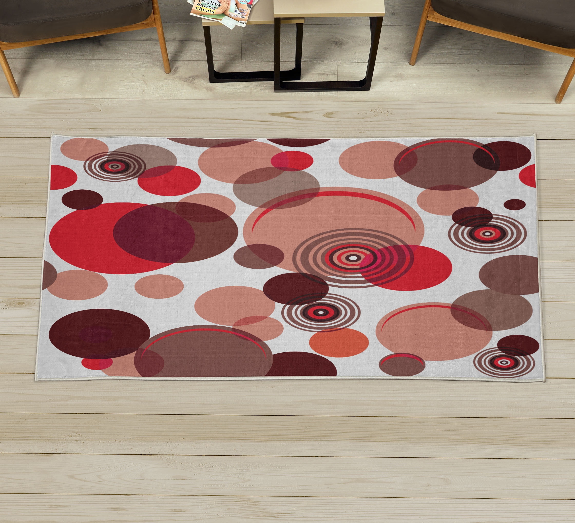 Earth Tones Decorative Rug, Abstract Pastel Pattern with Overlapping ...
