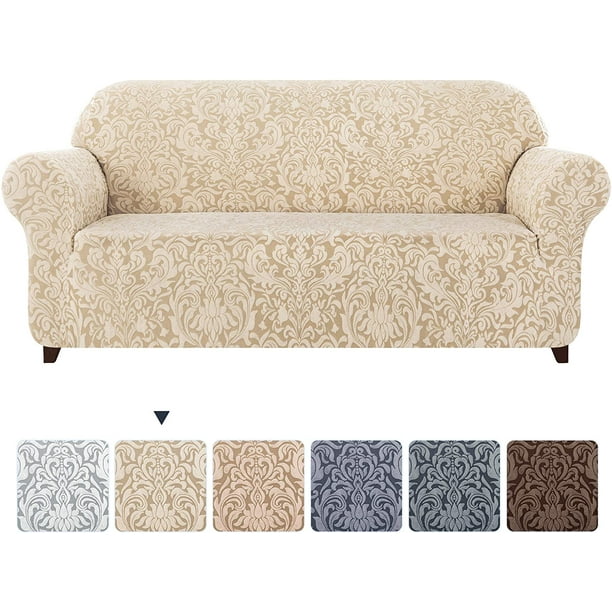 Subrtex 1Piece Jacquard Damask Stretch Sofa Slipcovers(Khaki