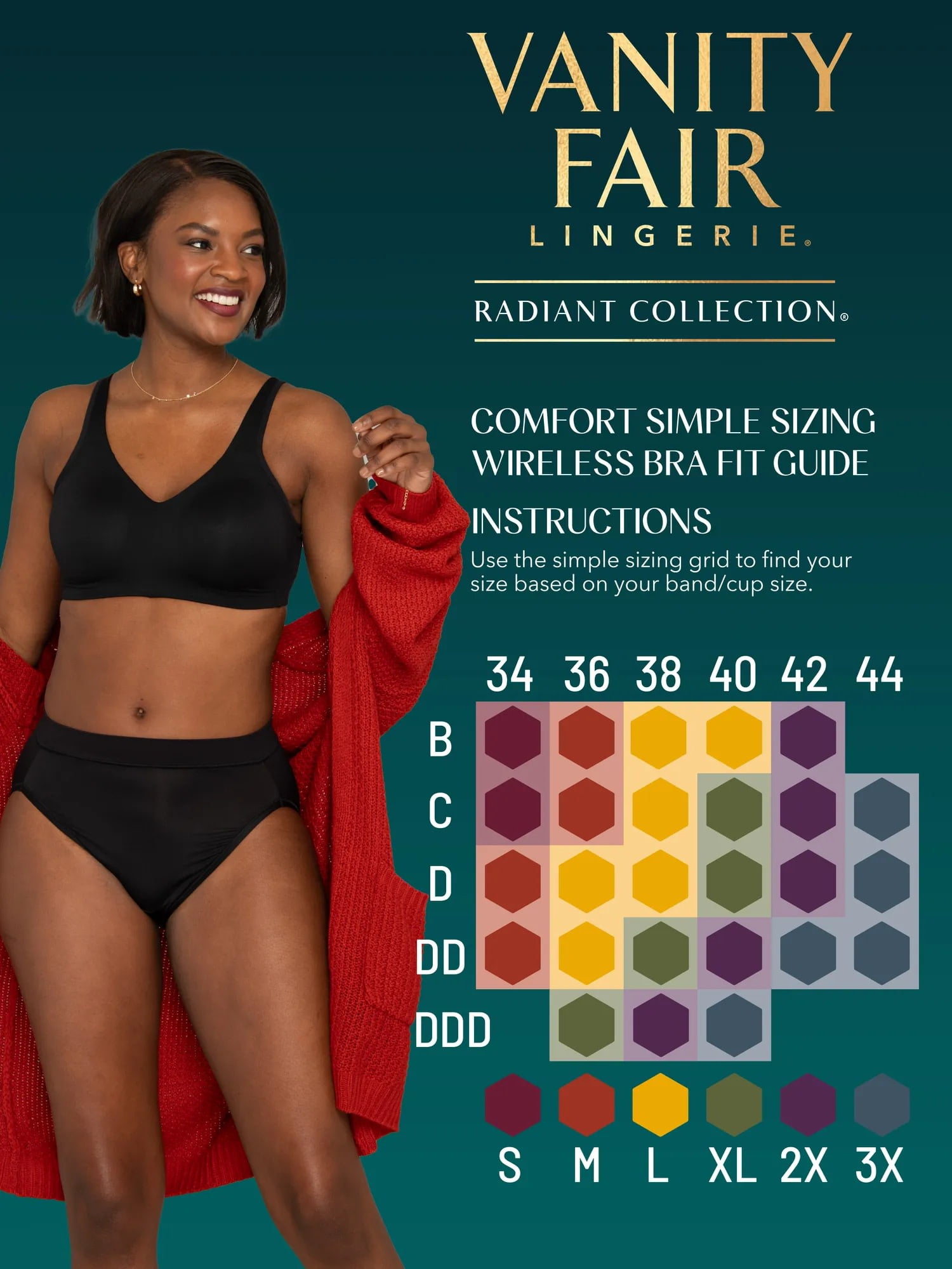 Vanity Fair Radiant Women's Wireless Bra - Seamless Back, Comfort Fit, Adjustable Straps, Sizes S-3XL, Style 3472206