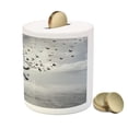 thumbnail image 3 of Birds Piggy Bank, Anchor Turns into Group of Flying Birds Seagulls for Liberty and Hope Mood Graphic Art, Ceramic Coin Bank Money Box for Cash Saving, 3.6" X 3.2", Grey, by Ambesonne, 3 of 4