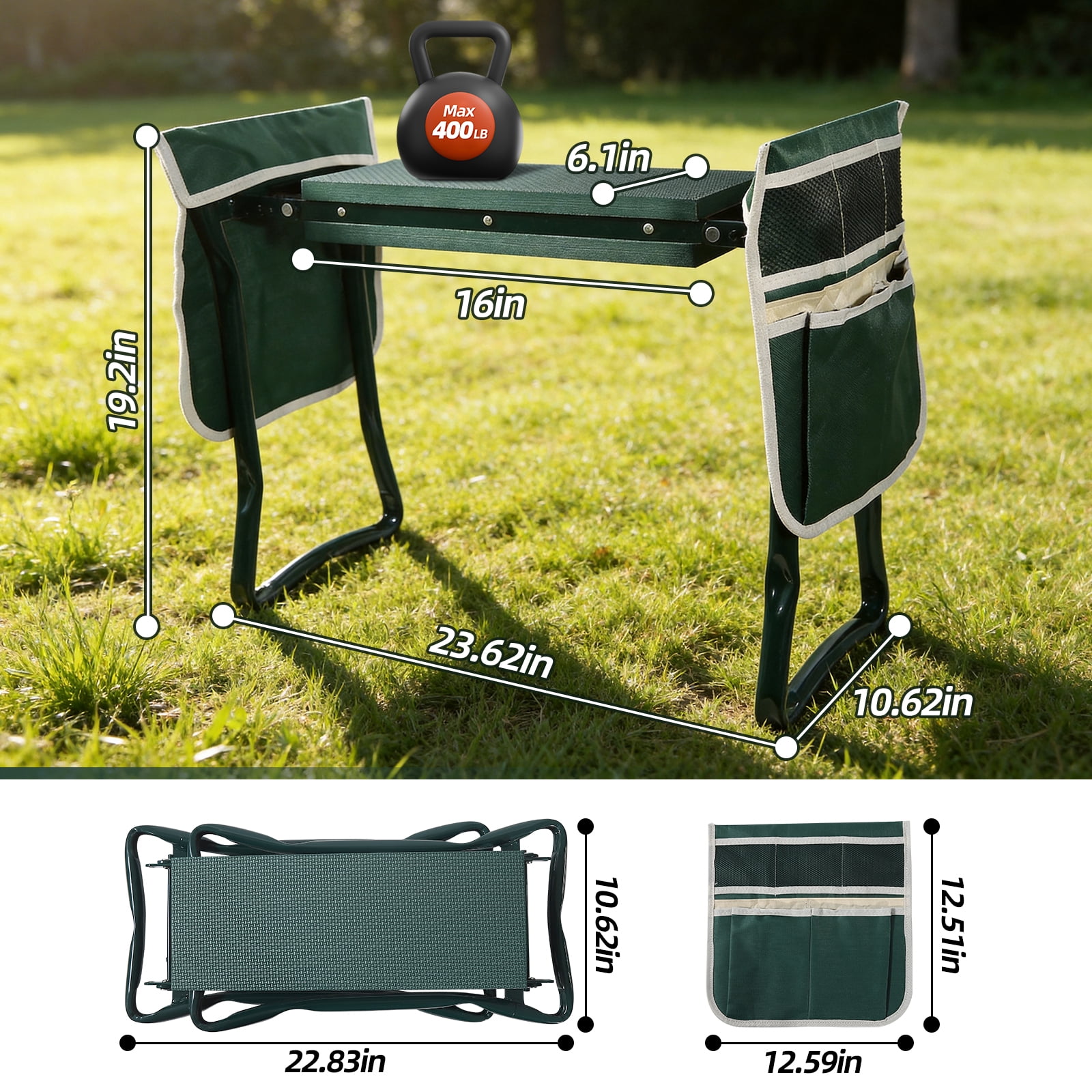 LYZHBFJ Upgraded Garden Kneeler and Seat with Thicken & Widen Soft Kneeling Pad,Heavy Duty Foldable Gardener Stool with 1 Tool Pouches