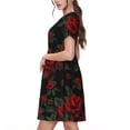thumbnail image 2 of Vsdgher Roses pour Femmes Été 2025 Robes Midi Décontractées Légères Manches Courtes Col Rond Robe de Plage, 2 of 6