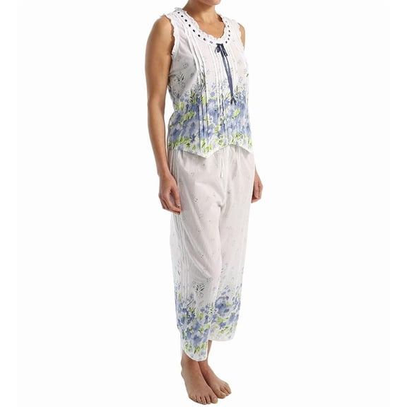 Women's La Cera 1487-2 100% Cotton Woven Sleeveless Printed Pajama Set (Blue S)