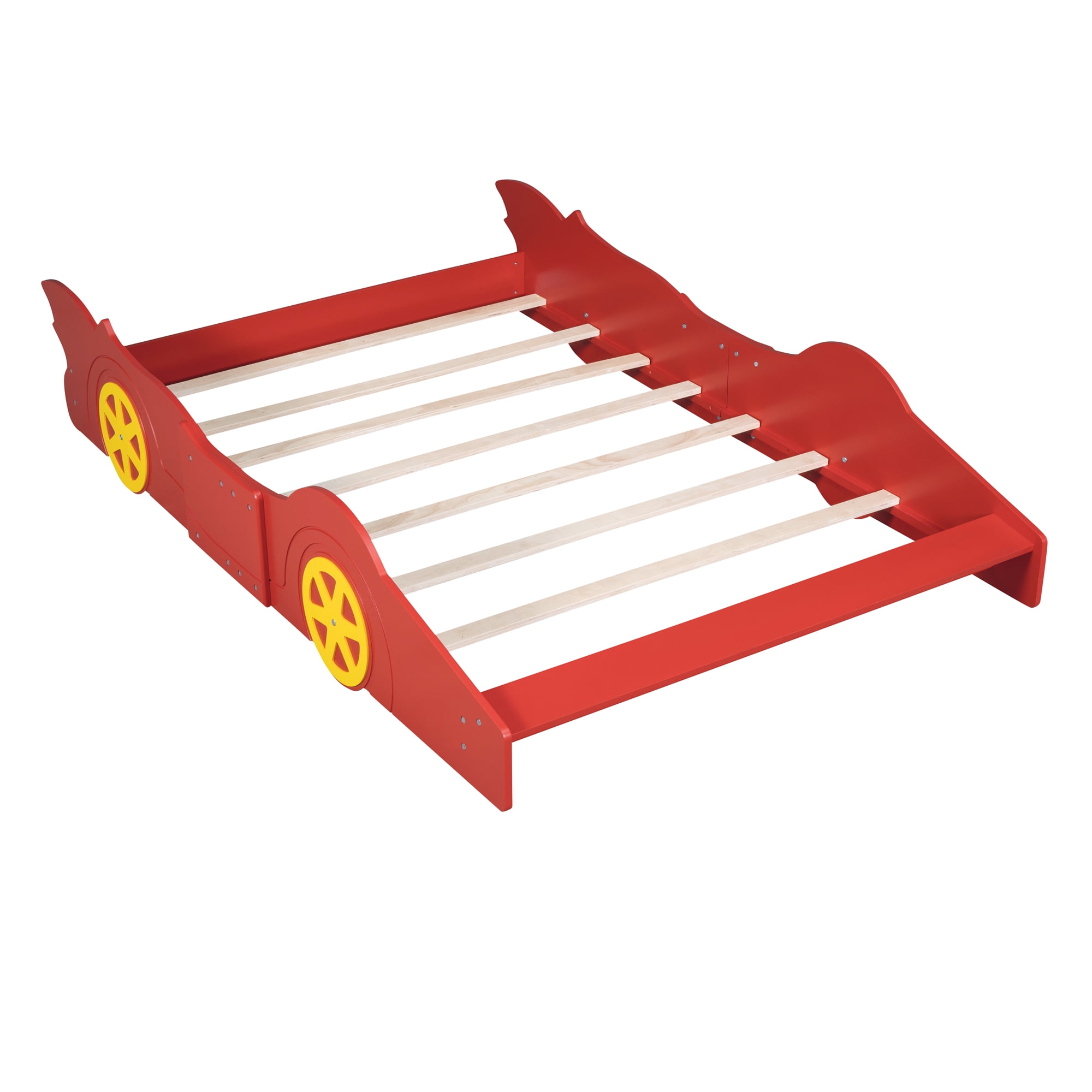 Miniyam Full Size Race Car Bed for Kids, Car-Shaped Design, Red