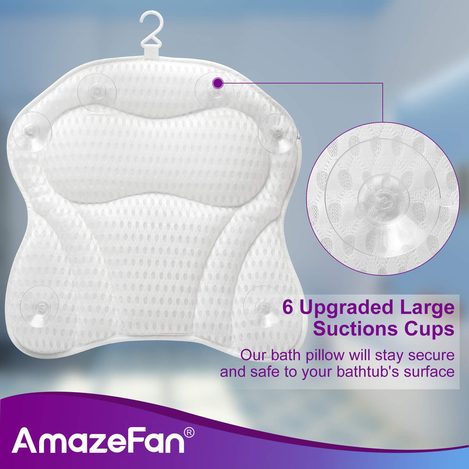Hot Seller Bath Pillow, Neck And Back Pillow Bath With 6 Suction S, 4d Air  Mesh Technology O