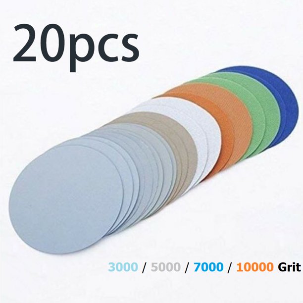 20pcs Hook and Loop 5 Inch 3000 5000 7000 10000 Grit Sand Paper Sanding