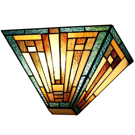 Tiffany Wall Sconces, 12" Wide Stained Glass Antique Wall Light, Mission Design Tiffany Style Wall Lamp
