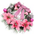 thumbnail image 3 of Corona de pino artificial de Navidad de 30 cm, decoración colgante para colgar, decoración para el hogar, fiesta de Navidad, pared, puerta, ventana, decoración (rosa), 3 of 8
