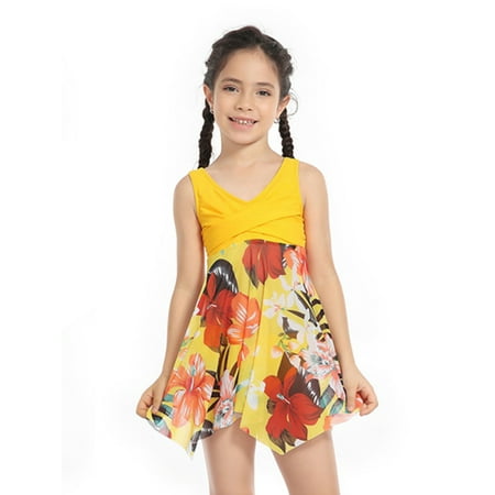 

YJ.GWL Girls One Piece Swimsuits Kids Bathing Suit for Girl Floral Swimwear Beachwear