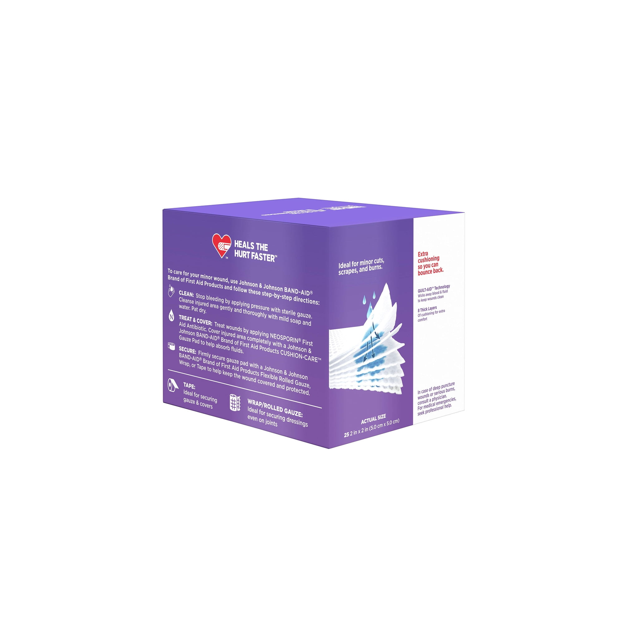 Band-Aid Brand Small Cushion Care Thick Gauze Pads 2 in X 2 in 25 Ct (Pack of 14)